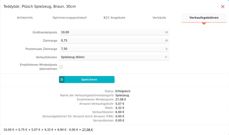 eSagu - RePricing für Amazon - Margenberechnung mit Kostenübersicht, Mindestpreisermittlung und Amazon-Produktkalkulation