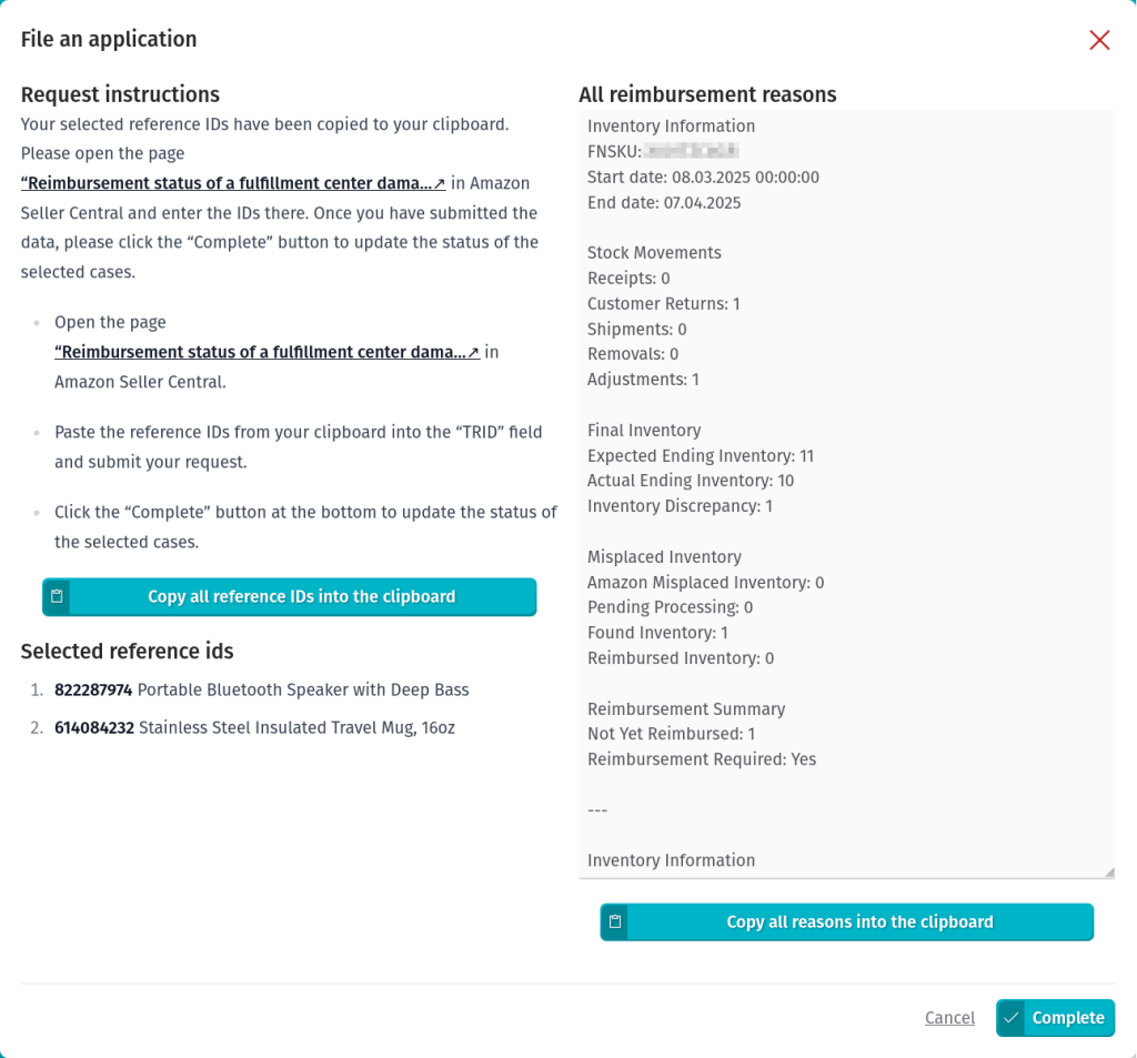 eSagu - Amazon Rating Solicitations - Overview of sent rating requests