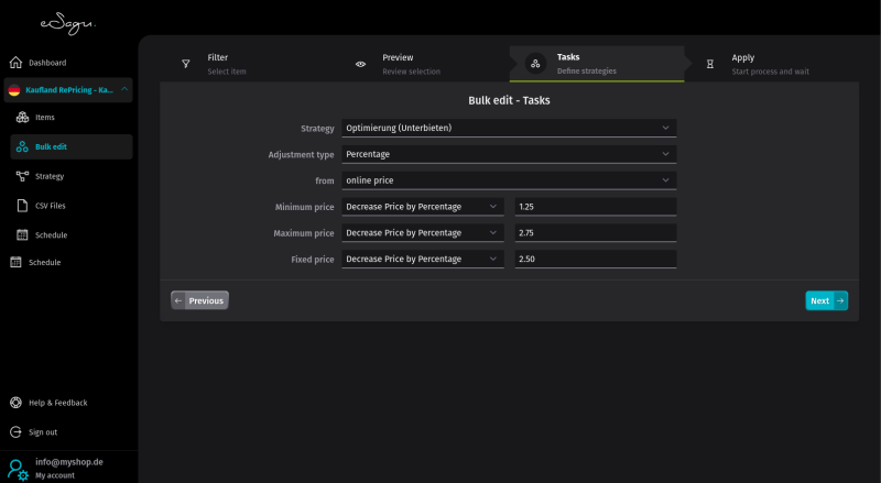 eSagu - RePricing for Kaufland - Bulk editing to efficiently adjust many products at once