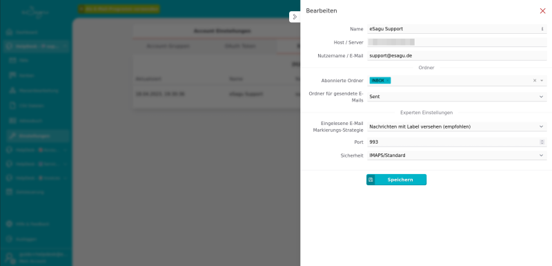 eSagu - HelpDesk - IMAP Einstellungen