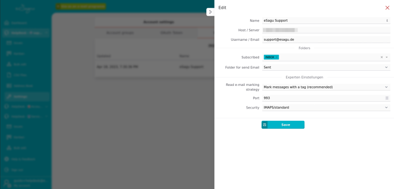 eSagu - HelpDesk - IMAP settings
