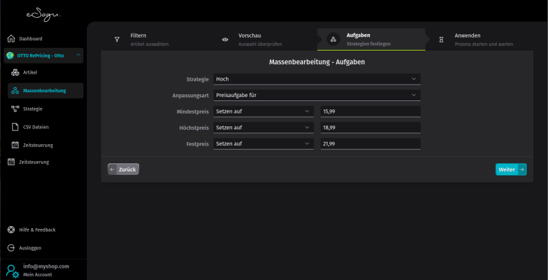 eSagu - Repricer für Otto - Massenbearbeitung, um viele Produkte gleichzeitig effizient anzupassen