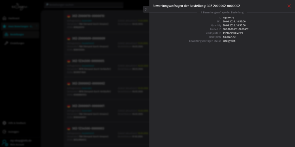 eSagu - Bewertungsanfragen für Amazon - Übersicht der versendeten Bewertungsanfragen