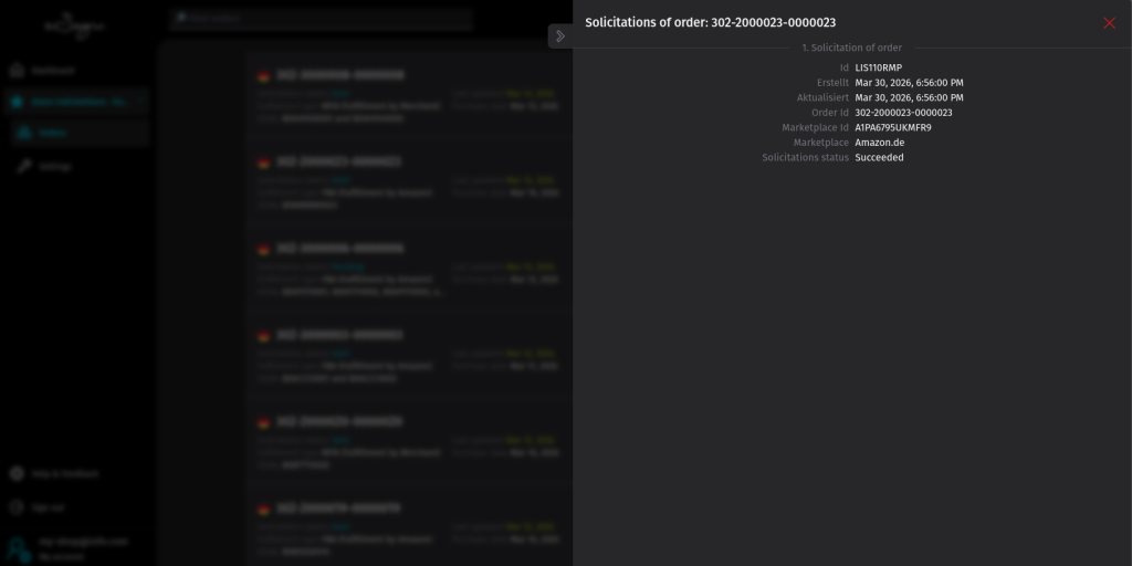 eSagu - Rating Solicitations for Amazon - Overview of sent rating requests