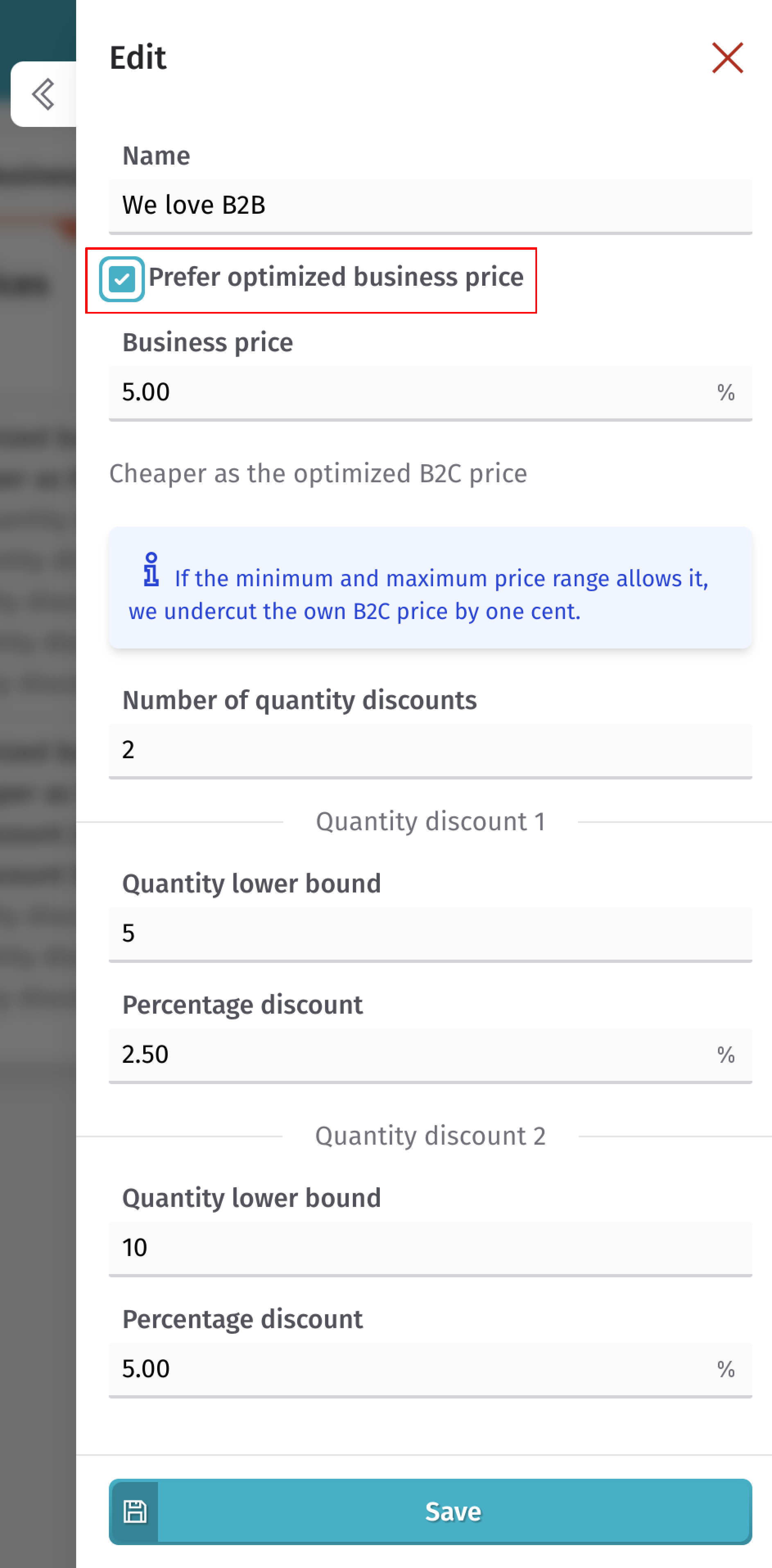 Prefer optimized business price