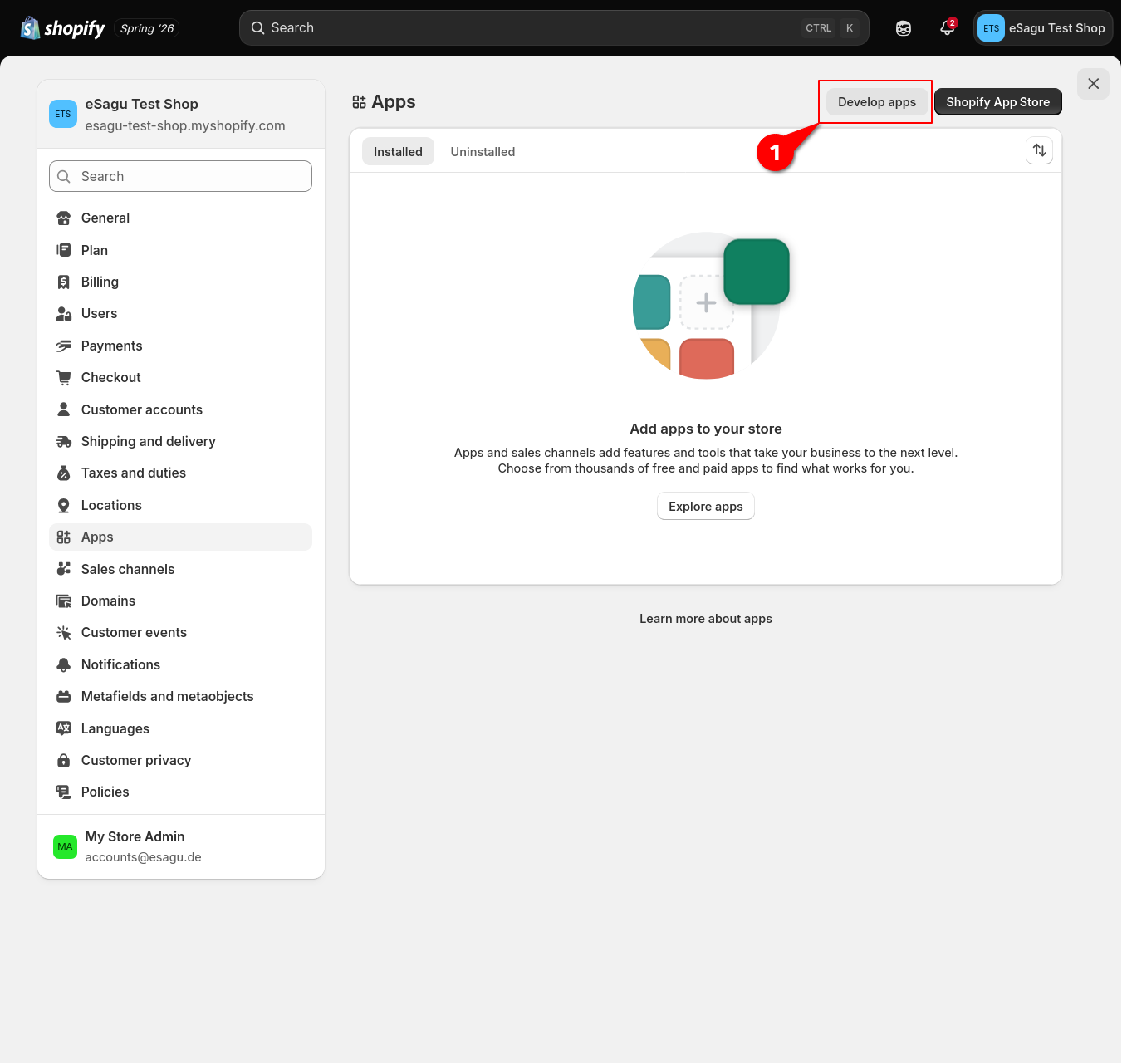 Shopify-Entwickler-Apps öffnen