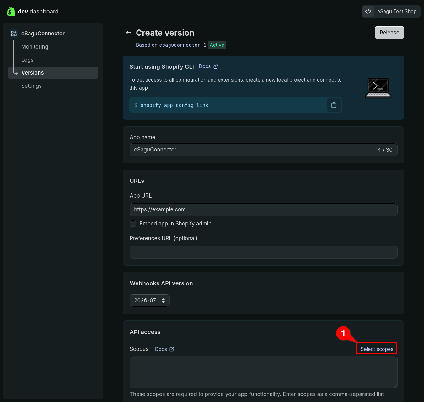 Shopify-API-Berechtigungen auswählen