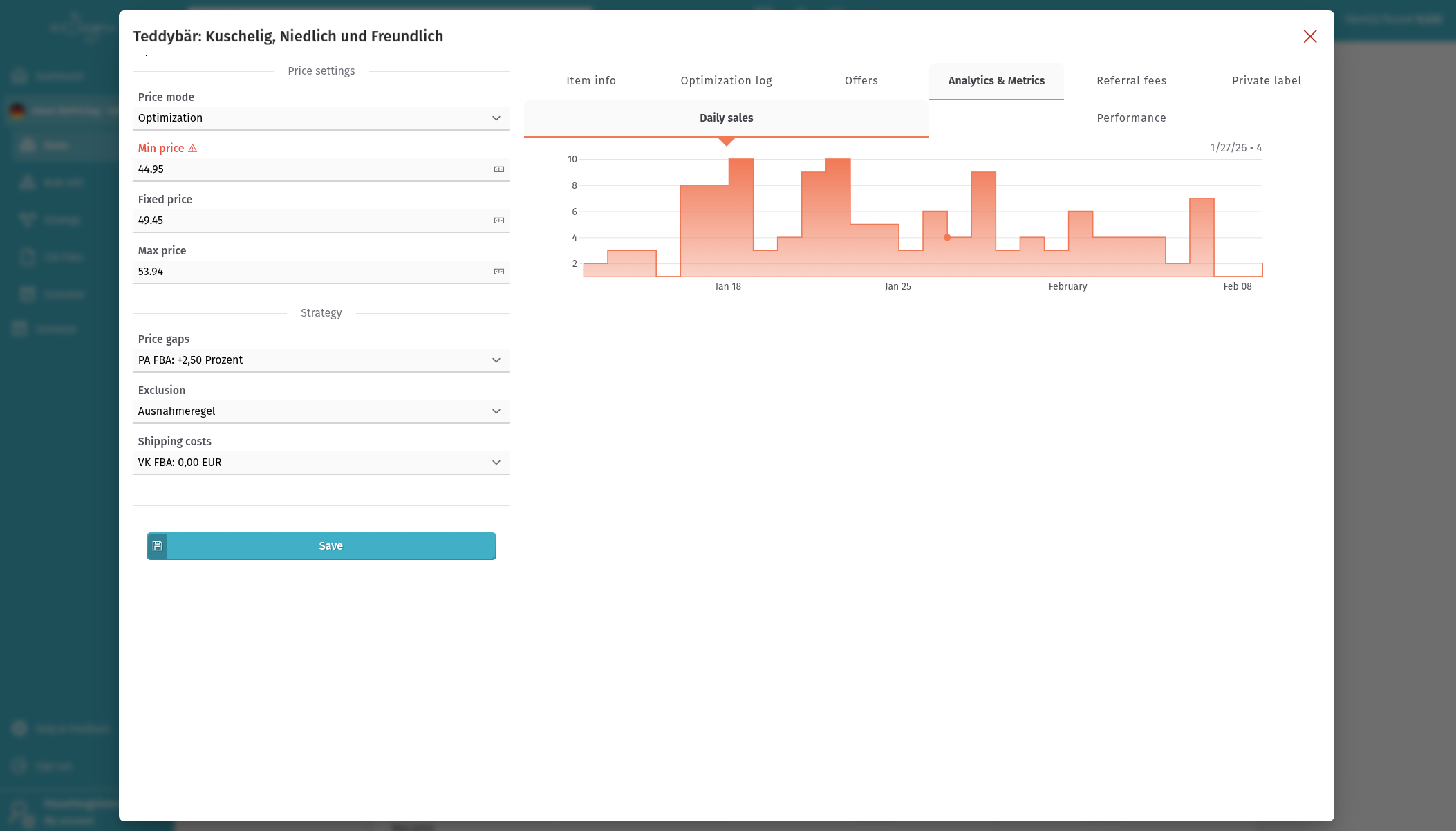 Item info - Analytics Metrics -Daily sales 