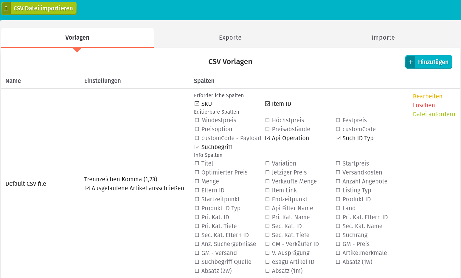 CSV-Datei Vorlagen