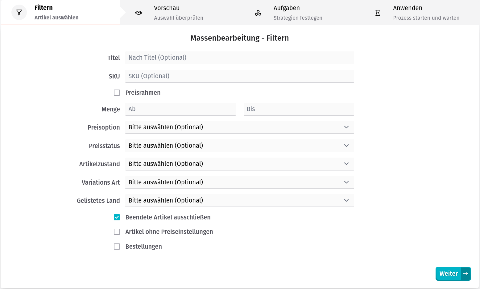 Massenbearbeitung - Filtern