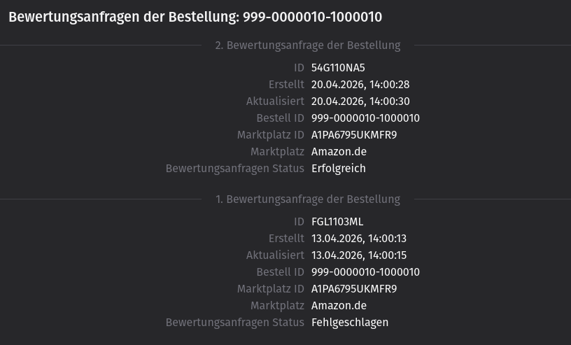 Bewertungsanfragen der Bestellung