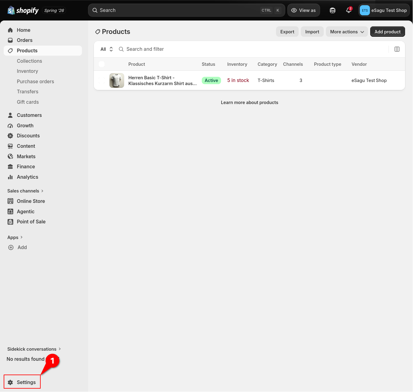 Open Shopify settings