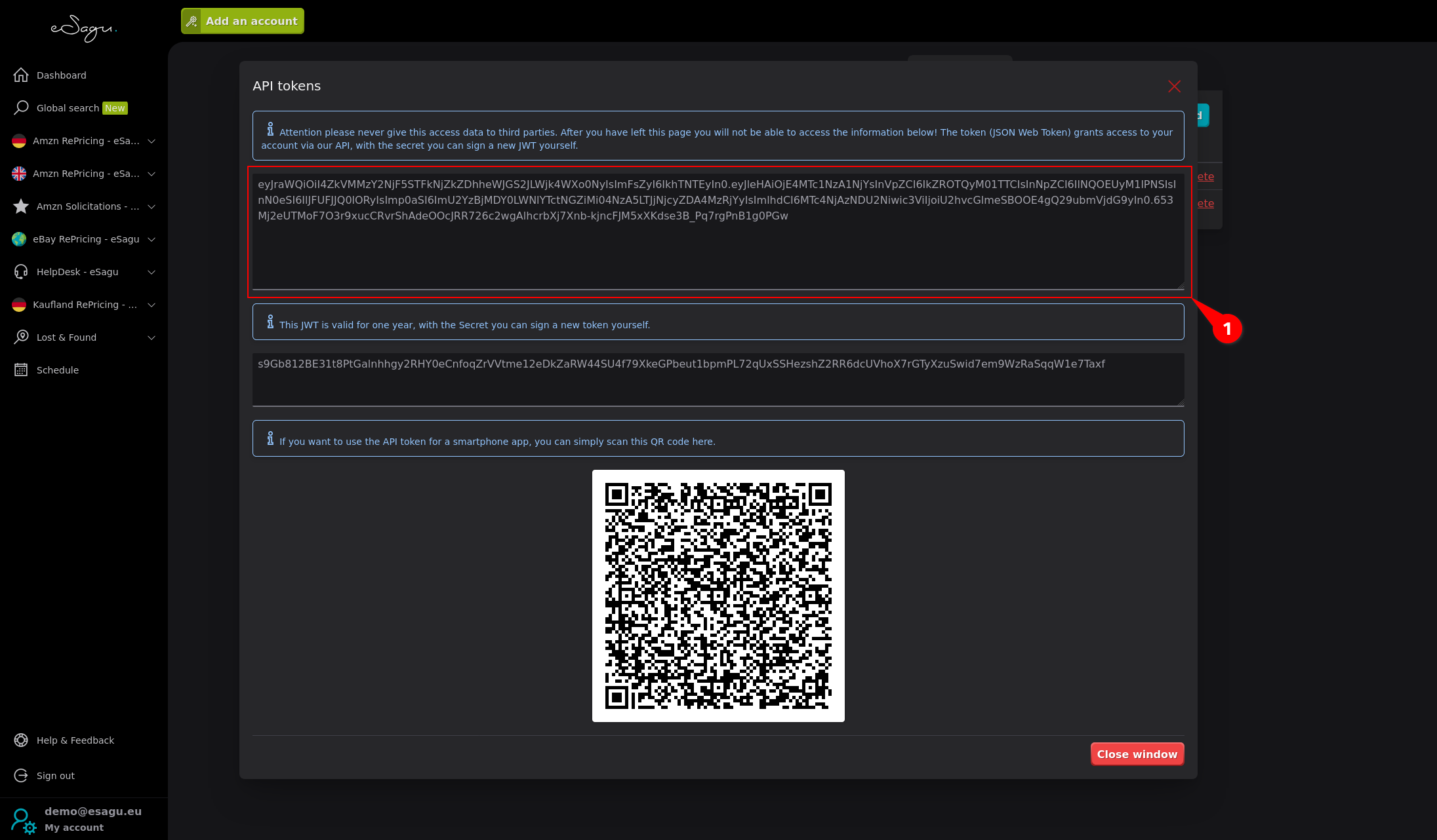 Copy the eSagu API token