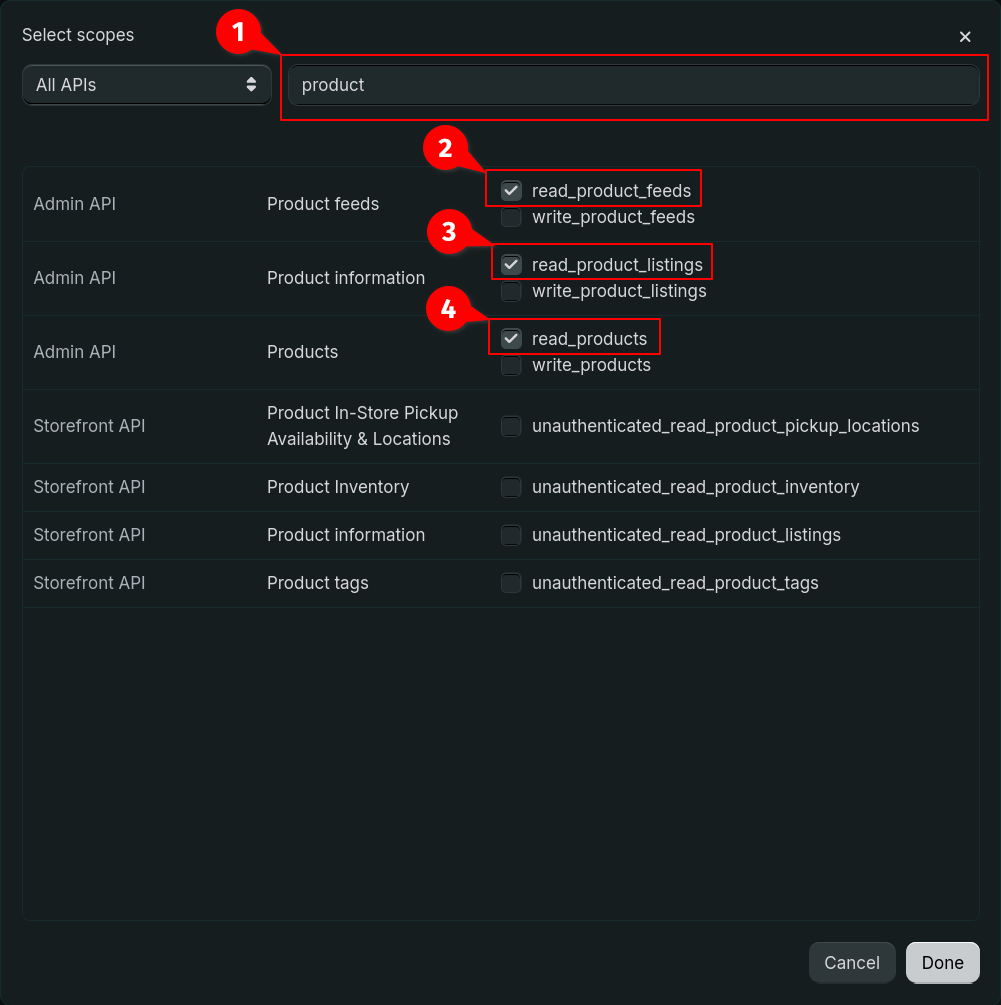 Select product permissions