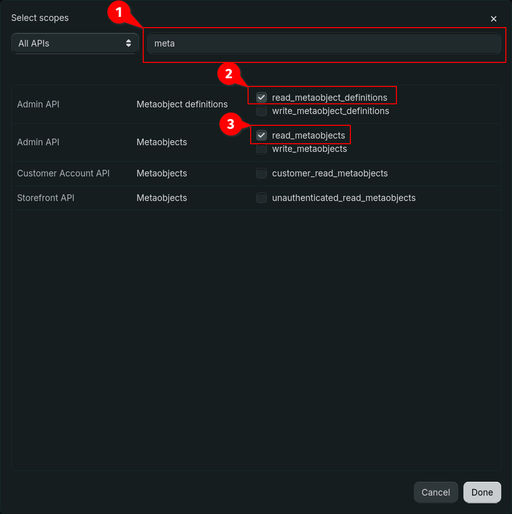 Select metaobject permissions