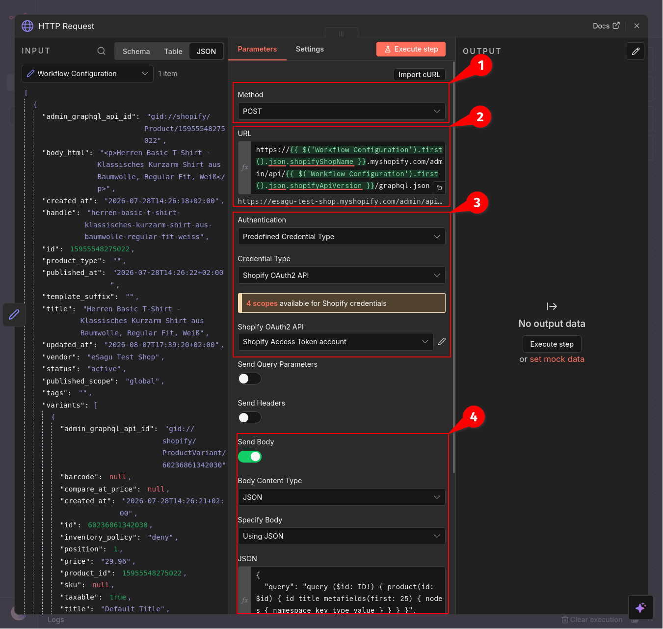 HTTP Request für das Abrufen der Shopify-Produkt-Metafelder